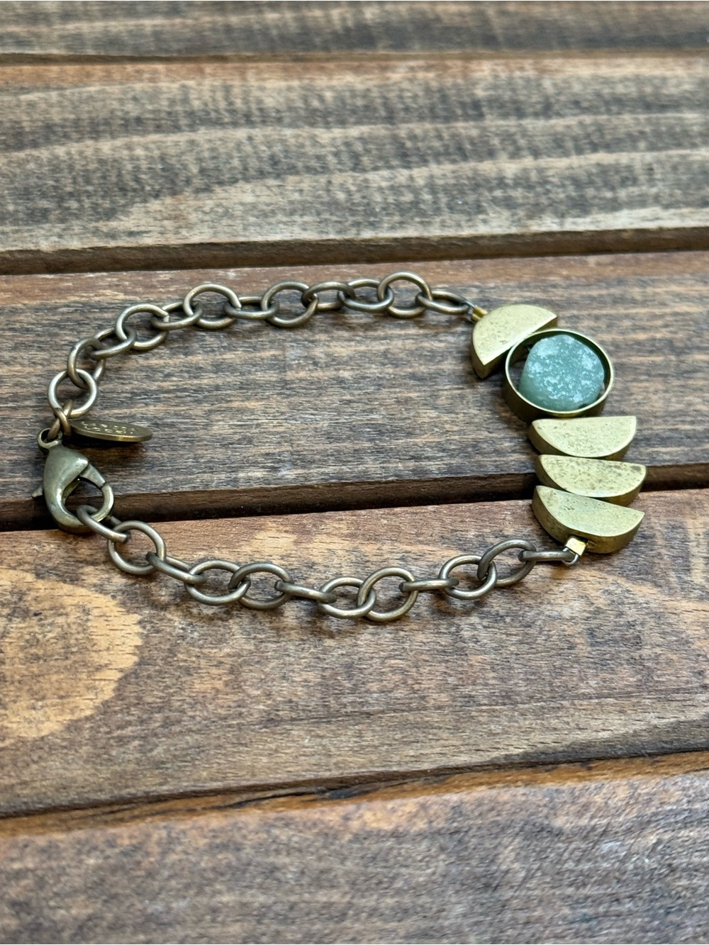 Larissa Loden Brass Celestial Moon Phase Bracelet Green Stone